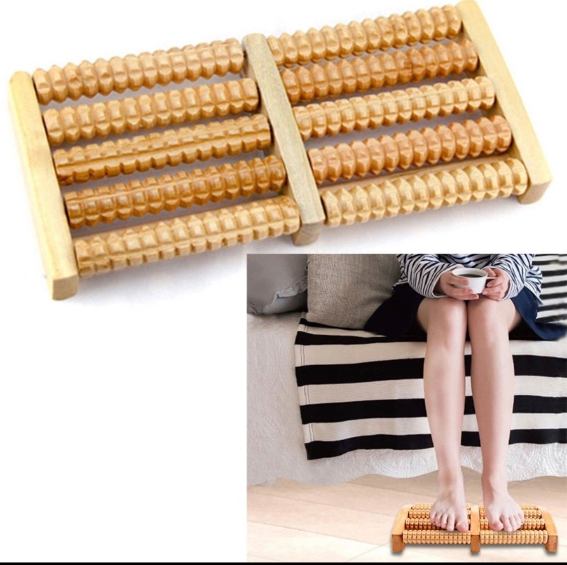 Wooden Foot Roller Massager – Reflexology Therapy Tool - Image 2