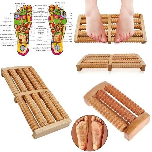 Wooden Foot Roller Massager – Reflexology Therapy Tool - Image 3