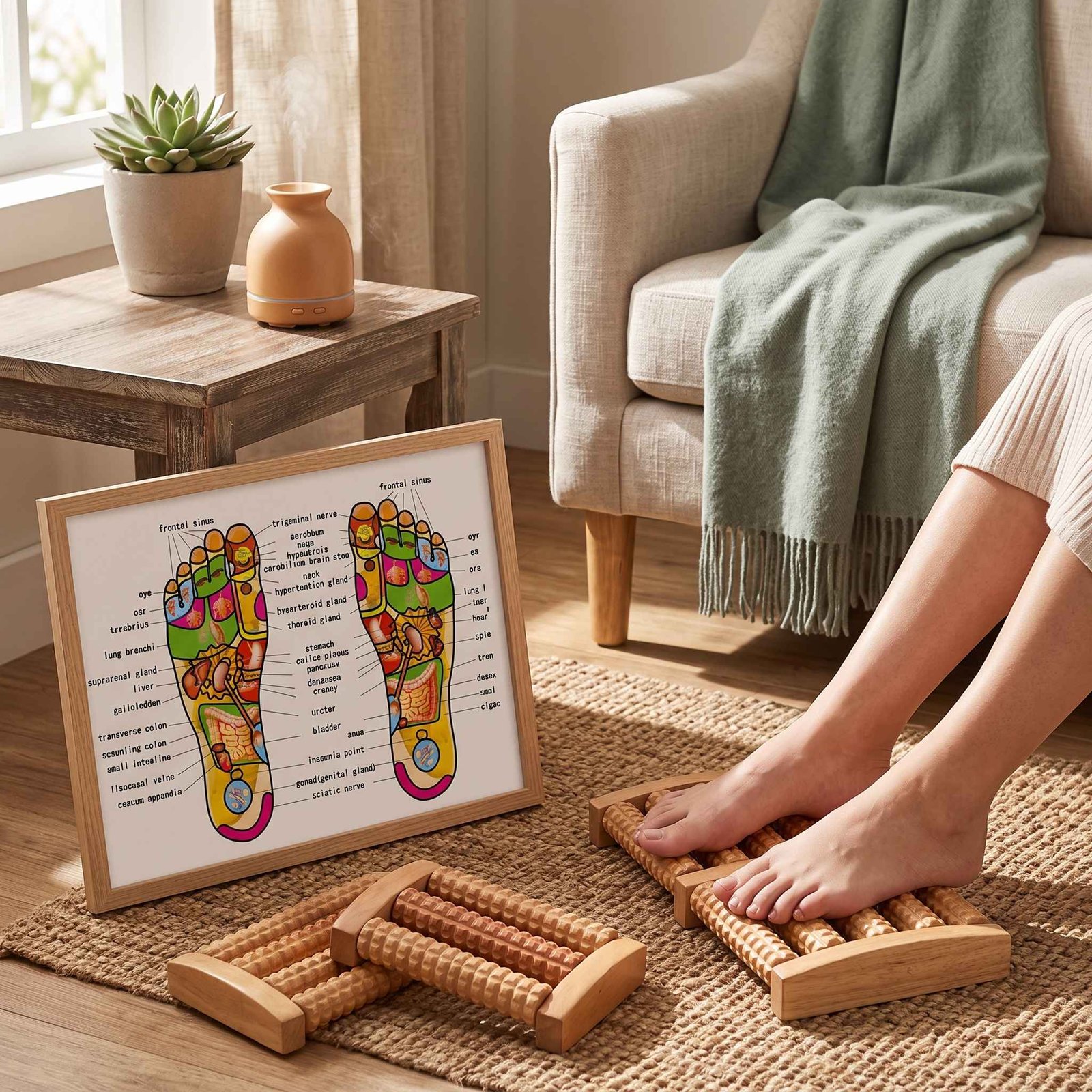 Wooden Foot Roller Massager – Reflexology Therapy Tool - Image 4